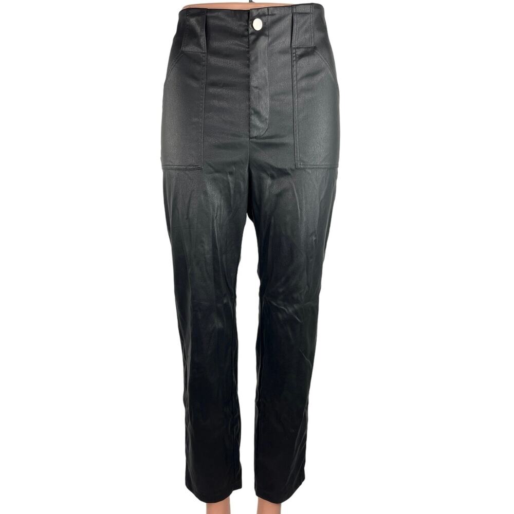 Revolve x Superdown Black High Rise Faux Leather Coated Straight Leg Pants Sz M